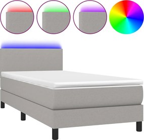 vidaXL világosszürke szövet rugós és LED-es ágy matraccal 90x190 cm