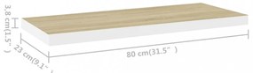 tölgyszínű és fehér MDF lebegő fali polc 80 x 23,5 x 3,8 cm