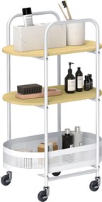 HOMCOM Görgős Használati Kocsi 3-Szintes Konyhai Kocsi Tároló Kocsi Kosárral és Polcokkal – 30 kg teherbírása Étkezőbe, Nappaliba, Hálószobába 49,5x32