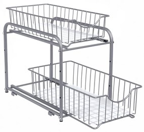 Tároló állvány SOLIDO kihúzható kosarakkal, egymásra rakható, szürke