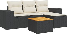 vidaXL 5 részes fekete polyrattan kerti kanapészett párnákkal