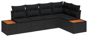 vidaXL Kerti Kanapé Szett párnával 5 pcs Fekete Poli rattan