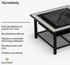 Blumfeldt Merano Avanzato 3 az 1-ben, tűzrakóhely grill funkcióval, asztalként is használható, 87 x 87 cm