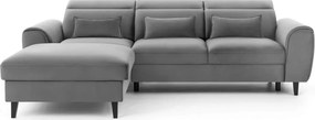 Szürke bársony kinyitható-tárolóhelyes sarokkanapé (bal oldali-heverő résszel) Foble – ELTAP