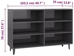 magasfényű szürke szerelt fa tálalószekrény 103,5 x 35 x 70 cm