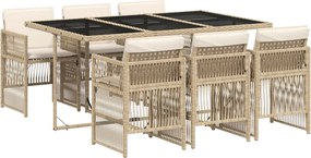 vidaXL 7 részes bézs polyrattan kerti étkezőgarnitúra párnákkal