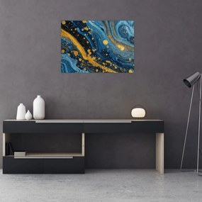 Üveg kép - Kék absztrakció arannyal (70x50 cm)