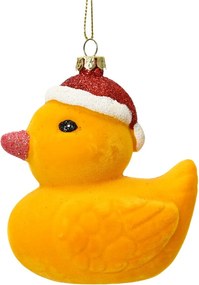 Műanyag gömb kiskacsa karácsonyi sapkában