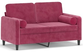 vidaXL 2 személyes bordó bársony kanapé díszpárnákkal 120 cm