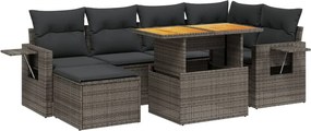 vidaXL 7 részes szürke polyrattan kerti ülőgarnitúra párnákkal