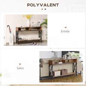 HOMCOM Ipari Stílusú Többfunkciós Előszobai Konzoltábla 120 x 23,5 x 75 cm Diófa | Aosom