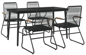 vidaXL 5 részes fekete PVC rattan kerti étkezőgarnitúra