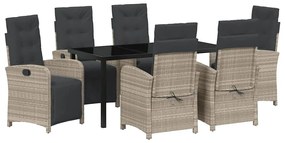 vidaXL Kert étkező szett párnával 7 pcs Világosszürke polirattan