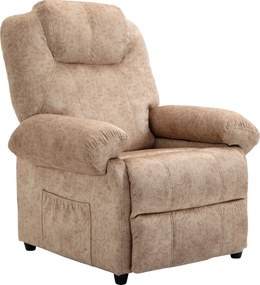 HOMCOM Velúr Kárpitozású Manuális Dönthető Pihenőfotel Retractable Lábpihentetővel és Oldalsó Zsebekkel - 88x91x108 cm Beige | Aosom