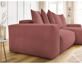 Rózsaszín kordbársony kinyitható-tárolóhelyes sarokkanapé Voltaire – Bobochic Paris