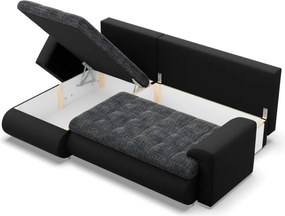 Tokio sarokkanapé, 2 ágyneműtartóval, fonott + műbőr, baloldali, szürke - fekete