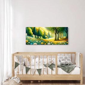 Kép - Falu sárga-zöld színekben (120x50 cm)