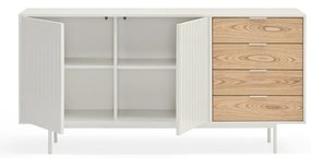 Fehér-natúr színű alacsony komód tölgyfa dekorral 159x80 cm Sierra – Teulat