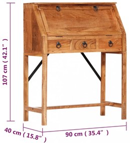 vidaXL tömör akácfa íróasztal 90 x 40 x 107 cm