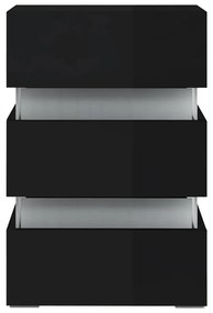 Magasfényű fekete szerelt fa LED-es éjjeliszekrény 45x35x67 cm