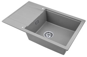 SINK Quality Mosogató Minőségi Ferrum Új 8010, 1 kamrás gránit mosogató 800x500x210 mm + króm szifon, szürke, SKQ-FER.8010.GX