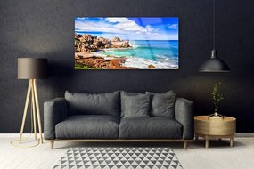 Üvegkép falra Tengeri táj Rocks Beach 100x50 cm