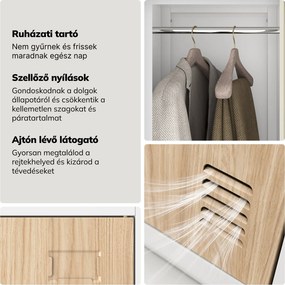 BHP öltözőszekrény, dolgozói, egyszemélyes, 2 rekesz akasztórúddal, fehér/Sonoma tölgy, 316,5x1850x450 mm: IGOR 1 Plus Eco Design