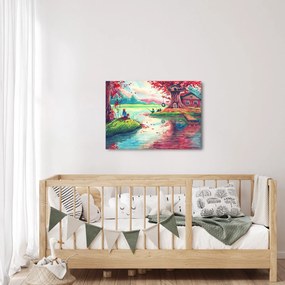 Kép - akvarell, Öböl egy hegyi faluban (70x50 cm)