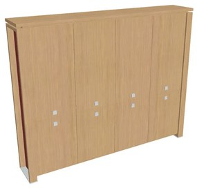 Verno+ S magas szekrény 260 x 46 x 210 cm, világos tölgy / piros