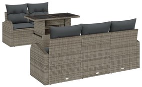 6 Darabos Kerti Kanapé Készlet Párnákkal Szürke Poly Rattan, 2-Fős Kerti Kanapé Tárolóval és Párnákkal Szürke Poly Rattan