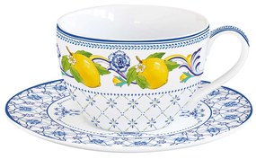 Mediterrán porcelán citromos teáscsésze aljjal Positano