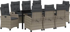 vidaXL Kert étkező szett párnával 9 pcs Szürke polirattan