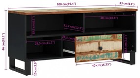 tömör újrahasznosított és szerelt fa TV-szekrény 100x33x46 cm