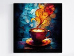 Vászonkép Canvas Mozaik Ólomüveg Csésze Kávé Meleg Aroma 40x40