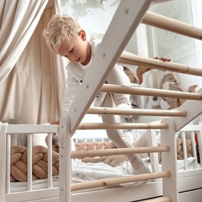 Világoskék-natúr színű borovi fenyő pikler háromszög 112x61x94 cm Montessori – Meowbaby