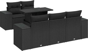 vidaXL 6 részes fekete polyrattan kerti ülőgarnitúra párnákkal
