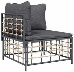 5 részes antracitszürke polyrattan kerti ülőgarnitúra párnákkal