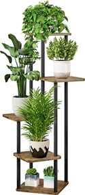 ADITE 5 polcos virágállvány fémvázzal, 30 x 30 x 106,5 cm, rusztikus fa/fekete