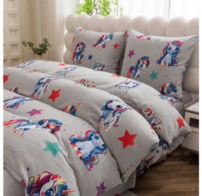 Mikroplüss ágyneműhuzat CUTE UNICORN szürke Ágyneműhuzat mérete: 70 x 80 cm | 140 x 200 cm