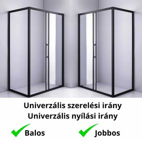 Stuxi Nizza Black 100x100 szögletes tolóajtós zuhanykabin 6 mm vízlepergető biztonsági üveggel, fekete elemekkel, 200 cm magas