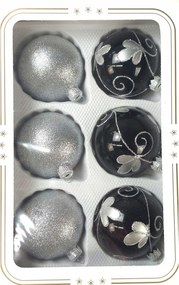 Karácsonyfadísz fekete-ezüst üveg 8 db-os