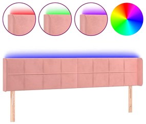rózsaszín bársony LED-es fejtámla 163x16x78/88 cm