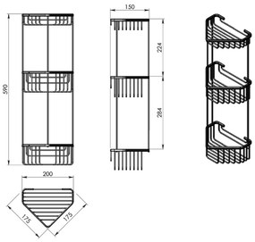 Gedy, SMART háromszintes sarokpolc 200x590x150 mm, króm, 2484