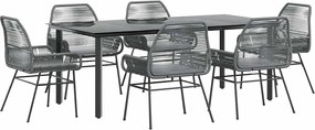 vidaXL 7 részes szürke polyrattan üveg kerti étkezőgarnitúra párnával