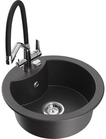 Mexen Diego egymedencés gránit mosogató Duo konyhai csappal, fekete pöttyös - 6512-76-671701-07