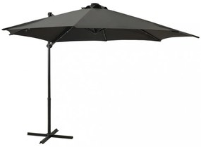 antracitszürke konzolos napernyő rúddal és LED-fényekkel 300 cm
