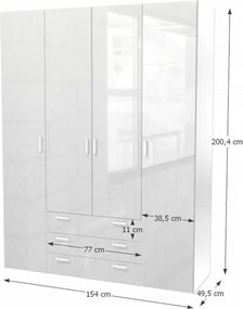 szekrény, 4 - ajtós, fehér extra magasfényű, GWEN 70429