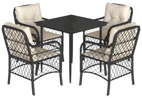 5 részes fekete polyrattan kerti étkezőgarnitúra párnákkal