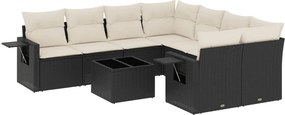 vidaXL 9 részes fekete polyrattan kerti ülőgarnitúra párnákkal