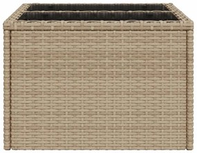 bézs polyrattan üveglapos kerti asztal 55 x 55 x 37 cm